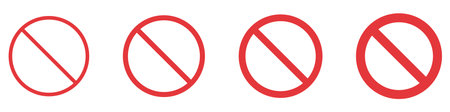 Set of prohibition signs isolated on white background. Restriction marks of different thickness. Vector illustrationのイラスト素材