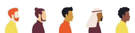 A group of men with different nationalities and cultures. Multicultural illustration. Struggle for rights, independence, equality. Vector illustrationのイラスト素材