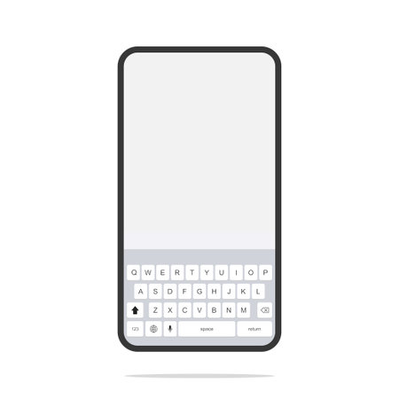 Smartphone keyboard in light day mode. Alphabet buttons in modern style. Mobile phone tab bar for text app in white.のイラスト素材