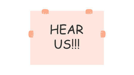 Baner for protest. People who went to a demonstration or meeting. The concept of protest, strike or revolution. Vector illustration. Flat style.のイラスト素材