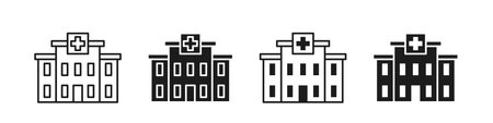 Hospital icons set isolated on white background. Clinic, medical building. Vector illustrationのイラスト素材
