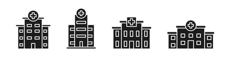 Hospital icons set isolated on white background. Clinic, medical building. Vector illustrationのイラスト素材