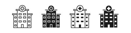 Hospital icons set isolated on white background. Clinic, medical building. Vector illustrationのイラスト素材