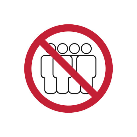 Prohibitory sign on a crowd of people. The concept of prohibiting the gathering of larger groups. Social distancing during pandemic.のイラスト素材