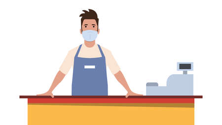 Cashier, salesperson or service personnel in a medical mask.のイラスト素材