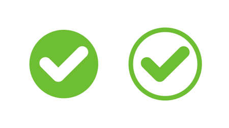 Set of green checkmarks isolated on white background. The concept of yes and no. Vector illustration in flat styleのイラスト素材