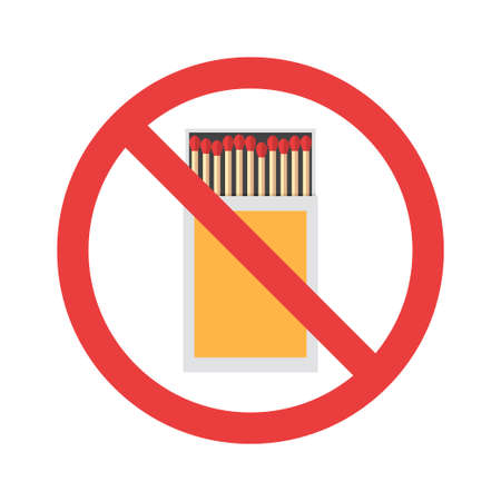 Prohibition sign on a matchbox isolated on white background. Fire safety. Vector illustrationのイラスト素材