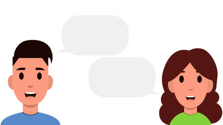 Dialogue of young people with speech bubble isolated on white background. The concept of dialogue, conversation or message. Flat style. Vector illustrationのイラスト素材