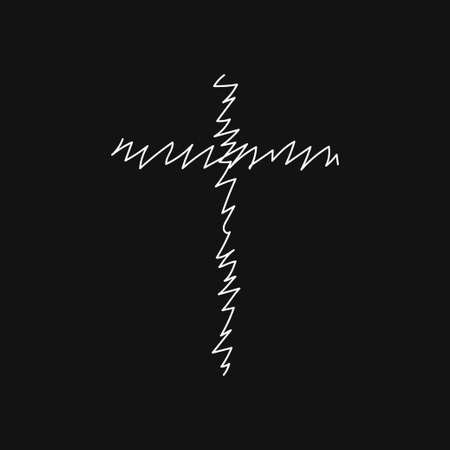 Christian cross of white color isolated on a black background hand-drawn. Christianity concept. Vector illustrationのイラスト素材