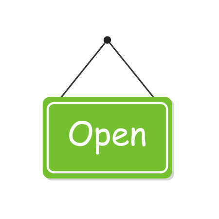 A sign with the words "Open". Vector illustration in flat styleのイラスト素材