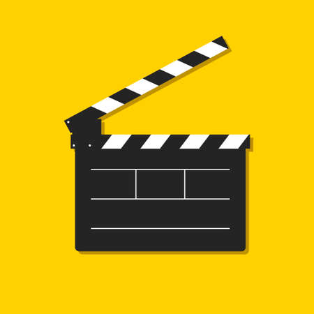 Video clapperboard isolated on yellow background. Business photography concept. Template for the director's instructions, the produce. Flat style. Vector illustrationのイラスト素材