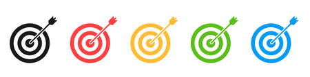 Set of icons of targets for archery isolated on a white background. The concept of achieving a goal in business or in another matter. Vector illustration.のイラスト素材
