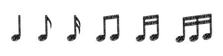 Set of hand-drawn musical notes isolated on white background. Song, melody or music concept. Doodle style. Vector illustrationのイラスト素材