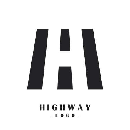 Highway logo. Asphalt road with road markings. Vector illustrationのイラスト素材