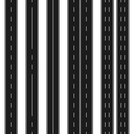 Set of seamless highways with different road markings. Paved roads. Flat style. Vector illustrationのイラスト素材