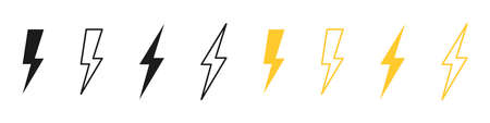 Set of lightning bolts isolated on a white background. Electric discharge or anger concept. Vector illustrationのイラスト素材