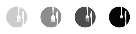 Cutlery icons set isolated on white background. Fork and knife on a plate. Vector illustrationのイラスト素材