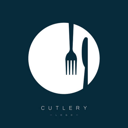 Cutlery . Fork and knife on a plate. Vector illustrationのイラスト素材
