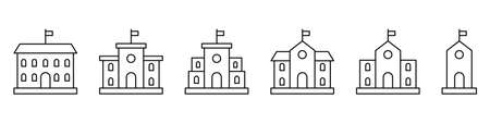 School buildings icons set isolated on white background. Place of education for children. Vector illustrationのイラスト素材