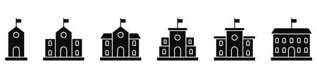 School buildings icons set isolated on white background. Place of education for children. Vector illustrationのイラスト素材