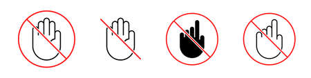 Do not touch icons set. Prohibition sign on the hand. Vector illustrationのイラスト素材