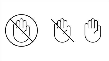 Do not touch icons set. Prohibition sign on the hand. Vector illustrationのイラスト素材
