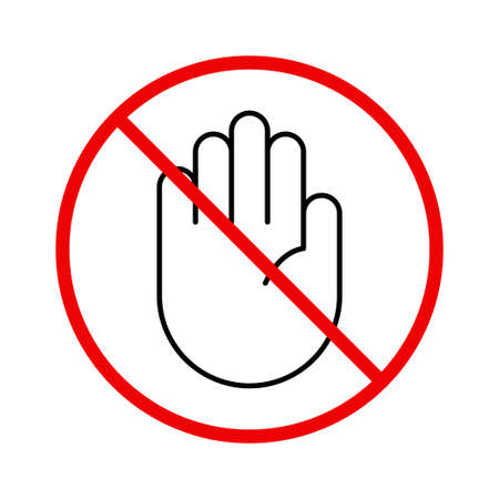 Do not touch icon. Prohibition sign on the hand. Vector illustrationのイラスト素材