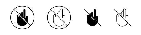 Do not touch icons set. Prohibition sign on the hand. Vector illustrationのイラスト素材