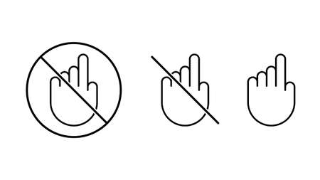 Do not touch icons set. Prohibition sign on the hand. Vector illustrationのイラスト素材
