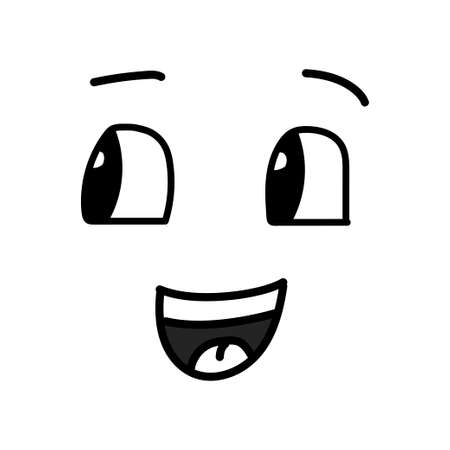 Smiling cheerful hand-drawn emoticon isolated on a white background. Doodle style. Vector illustrationのイラスト素材