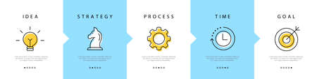 Business strategy. Step-by-step plan for business. Idea, strategy, process, time and goal. Vector illustrationのイラスト素材
