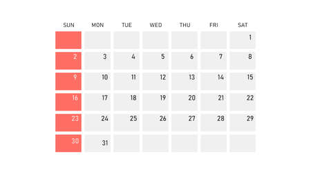 Calendar template. One month of the year. Week starts on Sunday. Vector illustrationのイラスト素材