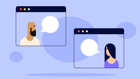 Video call. Online meeting or training. Online conference. Flat style. Vector illustrationのイラスト素材
