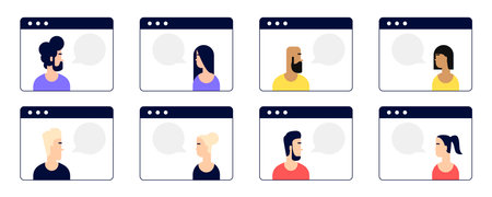 Video calls. Online meeting or training. Online conference. Flat style. Vector illustrationのイラスト素材