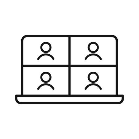 Video call icons. Online meeting or training. Online conference on a plonchet, computer and laptop. Flat style. Vector illustrationのイラスト素材
