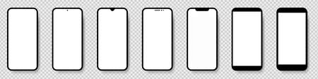 Smartphone realistic mockup. A set of 3D smartphones. Front view. Vector illustrationのイラスト素材