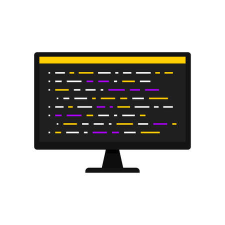 Programming. Writing code on a computer screen. Coding. Development and software. Web. SEO. Flat style. Vector illustrationのイラスト素材