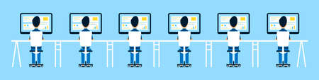Workers at the computer. Business data analysts. Office workers. Remote work. Flat style. Vector illustrationのイラスト素材