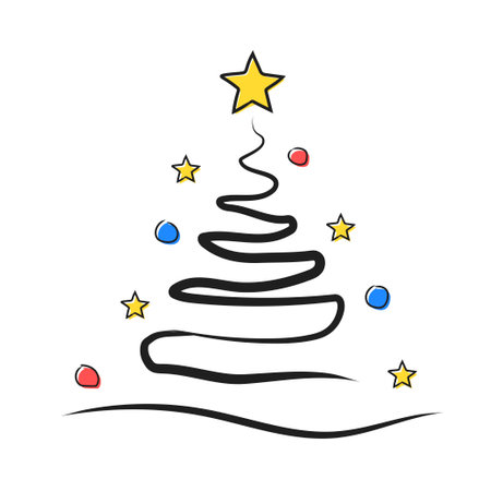 Christmas tree with decorations. Celebrating Christmas and New Years. Doodle style. Vector illustrationのイラスト素材