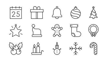 Set of Christmas icons. Decorations for Christmas and New Years. Vector illustrationのイラスト素材
