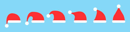 Set of Santa Claus hats. Christmas hats. Vector illustration.のイラスト素材