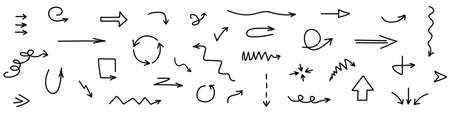 Set of hand-drawn arrows in doodle style. Collection of pointers. Can be used for web design, mobile applications or interface. Vector lustrationのイラスト素材