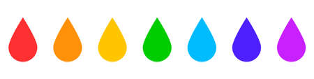 A set of drops of different liquids. Drops of oil, honey, milk, blood, gasoline, etc. Vector illustration.のイラスト素材
