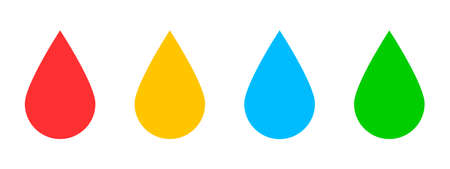 A set of drops of different liquids. Drops of oil, honey, milk, blood, gasoline, etc. Vector illustration.のイラスト素材