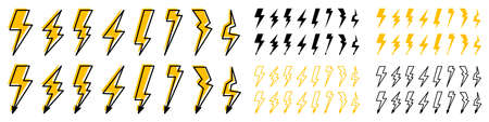 Lightning set. Electric discharge, flash or anger concept. Vector illustrationのイラスト素材
