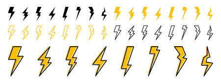 Lightning set. Electric discharge, flash or anger concept. Vector illustrationのイラスト素材