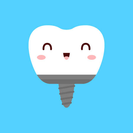Dental implant with emotions of joy. Dentistry. Dental treatment in a dental clinic. Flat style. Vector illustrationのイラスト素材