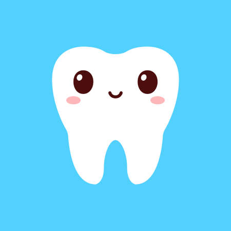 Healthy tooth with emotions of joy. Dentistry. Dental treatment in a dental clinic. Flat style. Vector illustrationのイラスト素材