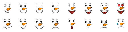 Set of faces of snowmen. Emotions of a snowman. Nice and pretty faces. Winter Christmas fun. Vector illustrationのイラスト素材