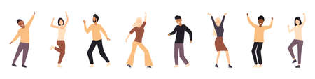 Dancing people. Party. Group of people at a dance party. Smiling dancing young people. Flat style. Vector illustrationのイラスト素材